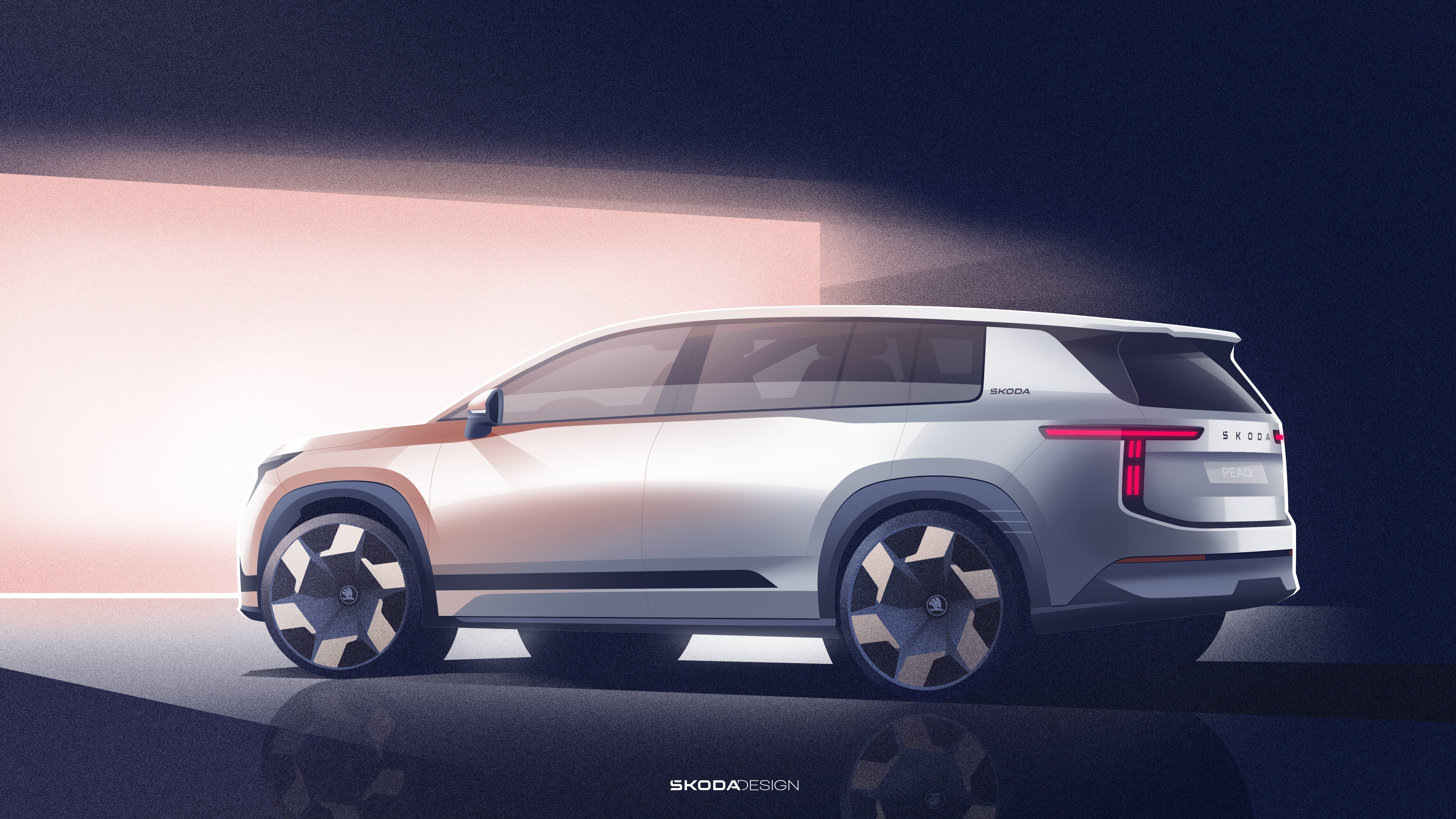 Škoda prezentuje szkice nadwozia modelu Peaq – to zupełnie nowy, elektryczny, siedmioosobowy SUV w gamie marki